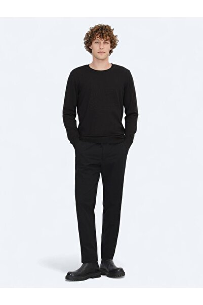 Kip Black Crew Neck Patterned Cotton Blend Sweater Sweater