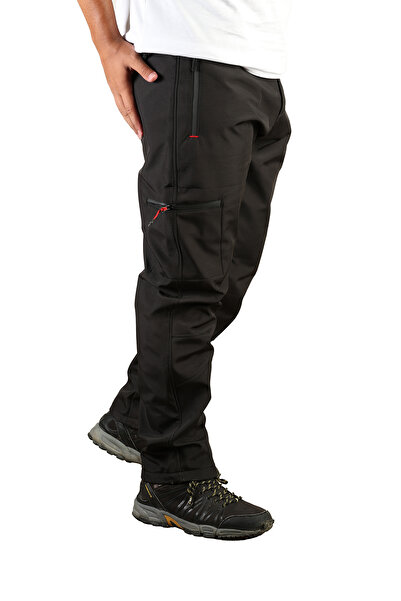 REYNARD Erkek Siyah Su İtici Softshell Pantolon - İçi Polarlı Kışlık Trekking...
