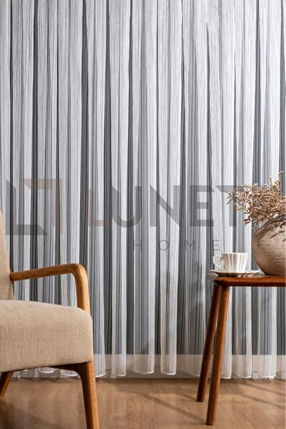 LUNETT HOME Ready to Use Dnr24 Chain Pattern Cream Color Sparse (1X2) Pleated Sewing Tulle Curtain