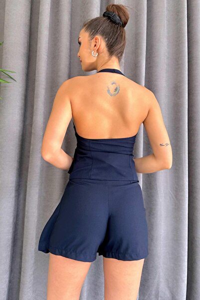 Mine Tan Butik Pilise Детальна жіноча спідниця-шорти - Синя