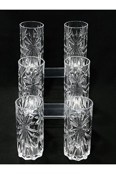 isra kristal Kristal İşlemeli Uzun Cam Meşrubat Bardakları 6 Adet - Şık Desenli Su ve İçecek Bardakları