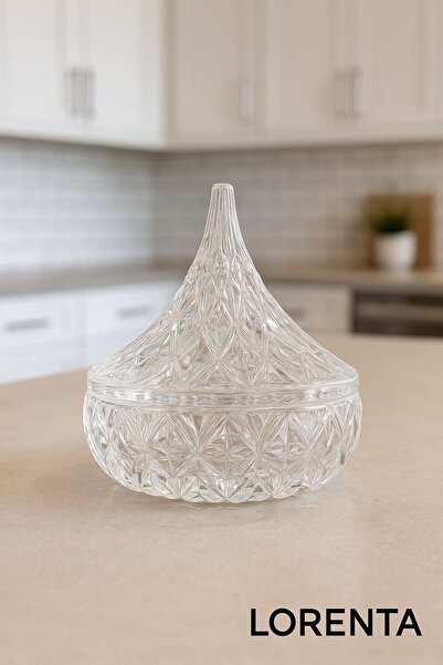 isra kristal Cam Kapaklı Şekerlik-Kristal Görünümlü Şık Sunum Kabı