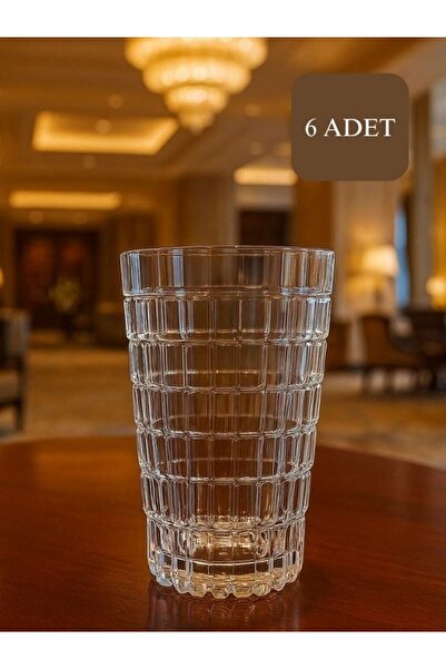 isra kristal Kristal İşlemeli Uzun Cam Meşrubat Bardakları 6 Adet - Şık Desen...