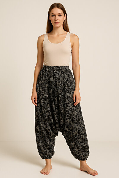 sinankardeşler Kadın Anne Geniş Beden Lastikli Cepli Jarge Kumaş Desenli Şalvar