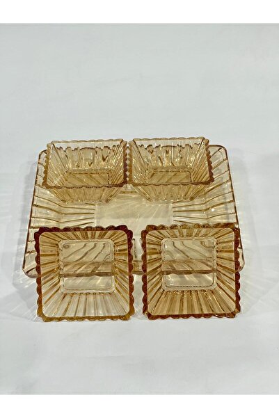 isra kristal Crystal Look Honey-Colored Glass 5-Piece Breakfast Set – Stylish Presentation and Snack Bowl