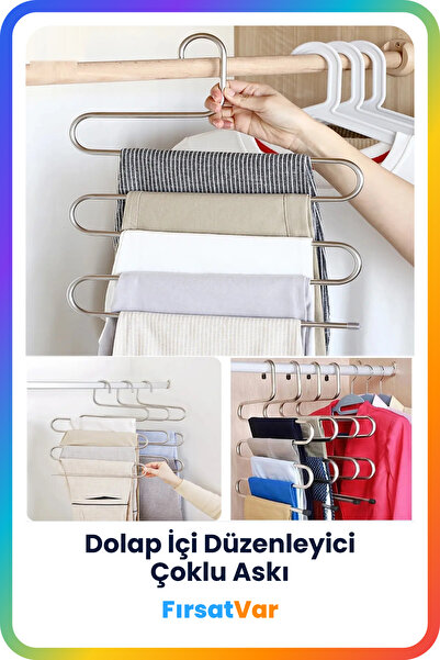 FırsatVar 5 Katlı Dolap Metal Pantolon Pijama Askısı Içi Düzenleyici Askı Eşa...