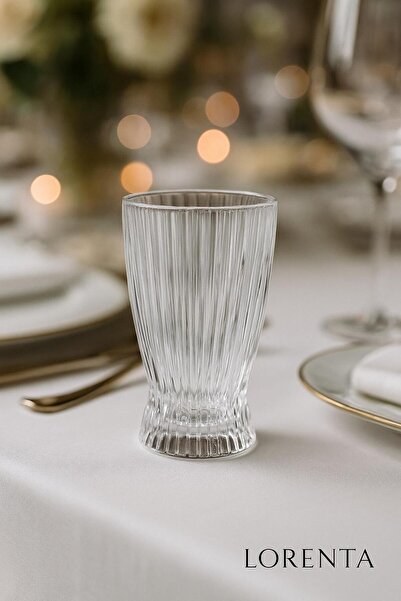 isra kristal Crystal Embroidered Tall Glass Soft Drink Glasses 6 Pieces - Stylish Patterned Water and Beverage Glasses