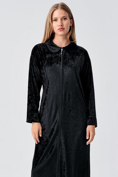 Artış Ελαστικό βελούδινο φόρεμα με μακριά μανίκια και τσέπες με φερμουάρ