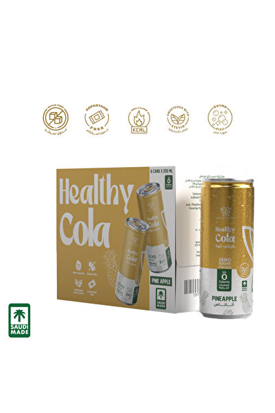 Healthy Cola co كولا صحية، 6 علب × 250 مل، محلاة بالستيفيا، مشروب غازي، بدون سكر، خالي من الأسبارتام، زيرو