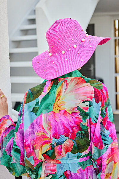 Remsa Mayo Фуксія з перлами, солом'яний капелюх - RŞ-62