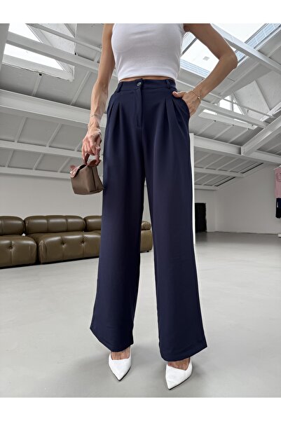 Hersteller Wide Leg High Waist Navy Blue Palazzo Trousers