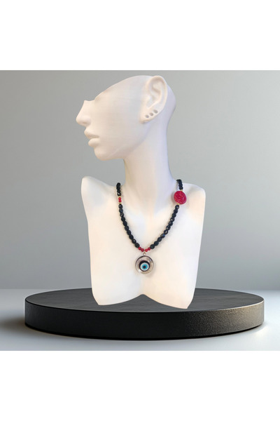 Alyas Aksesuar Handmade Black Evil Eye Beaded Necklace