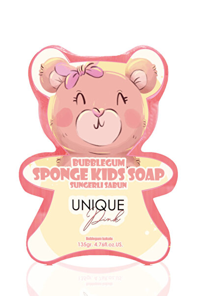 Unique Pink صابون الأطفال المرطب برائحة العلكة مع إسفنجة وردية 135 جرام.