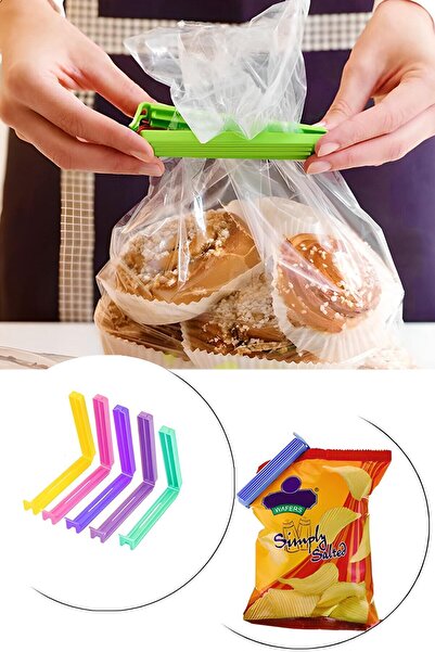 FırsatVar Gıda Poşeti Ağzı Kapatma Aparatı Poşet Kapatıcı Klips 5 Adet Kullanışlı Plastik