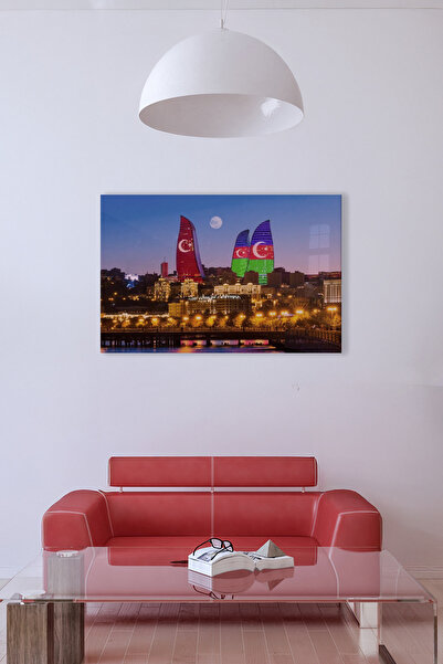 KLCS Azerbaycan Bakü Alev Kuleleri Cam Tablo