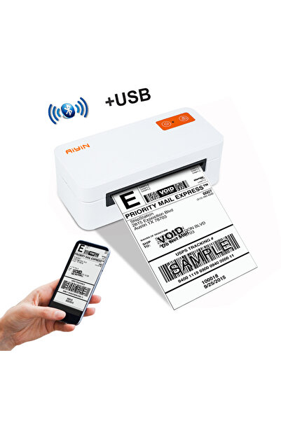 AiYin طابعة ملصقات حرارية للشحن E40Pro، 4×6، بلوتوث 203 نقطة في البوصة، نوع C، IOS Android Windows Mac