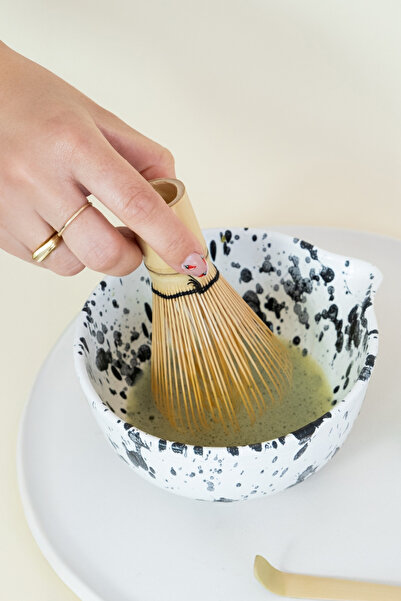 Beige & Stone Ceramic Matte Black Spotted Matcha Bowl 350 ml