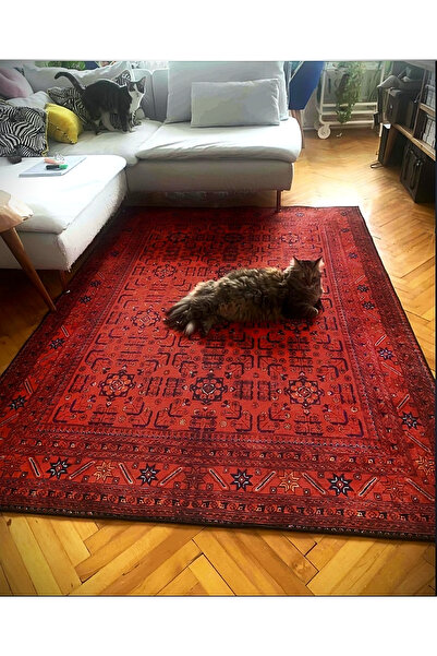 SÜNGERSAN Otantik Desenli Koyu Kırmızı Halı. .SÜNGER Dolgulu Geleneksel Figürlerle Nostaljik Yolluk, Halı