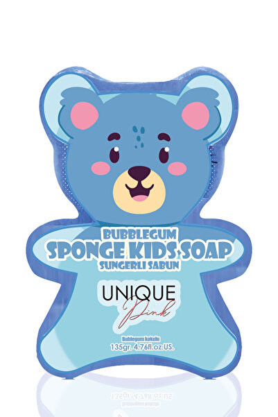 Unique Pink صابون الأطفال المرطب برائحة العلكة مع الإسفنج الأزرق 135 جرام.