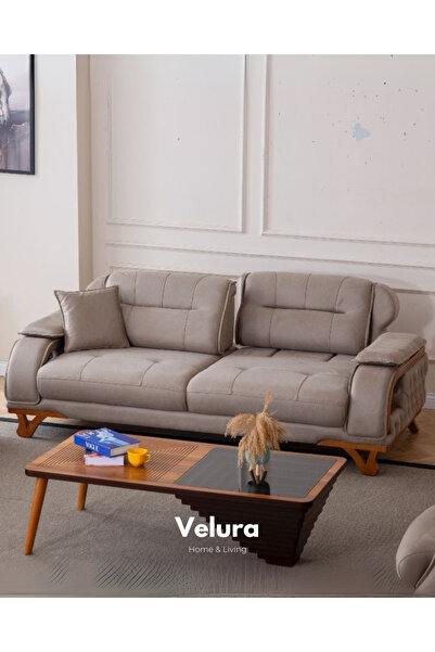 Velura Home & Living Berra Kanepe & Üçlü Koltuk (3'lü) - Koyu Krem