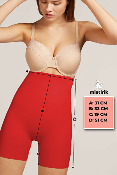 MİSTİRİK Porfy Model Effective Laser Cut Long Shorts Without Marks Corset Red Color