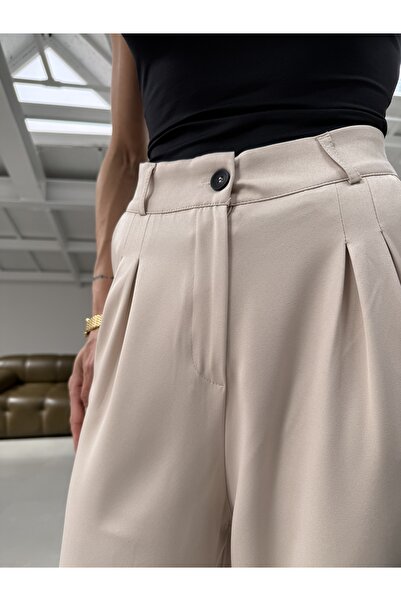 Hersteller Wide Leg High Waist Beige Palazzo Trousers