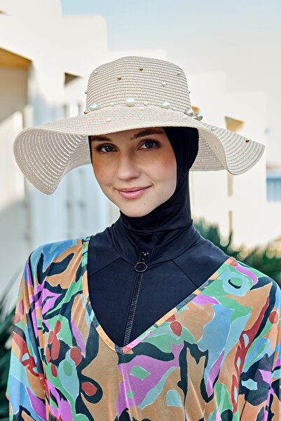 REMSA Μπεζ μαργαριτάρι ψάθινο καπέλο μαγιό - Rş-71