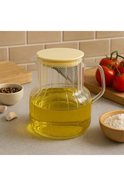 isra kristal Glass Oil Pitcher with Lid - Leak-Proof Olive Oil and Sunflower ...