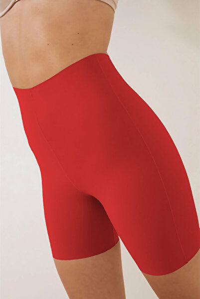 MİSTİRİK Porfy Model Effective Laser Cut Long Shorts Without Marks Corset Red Color