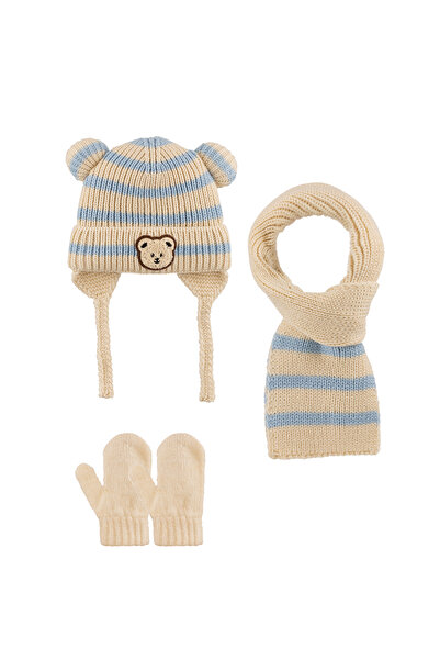Aware Time Kitti 0-12 Months Baby Boy & Child Accessories Fleece Inside Scarf Beanie Gloves 3-Piece Set