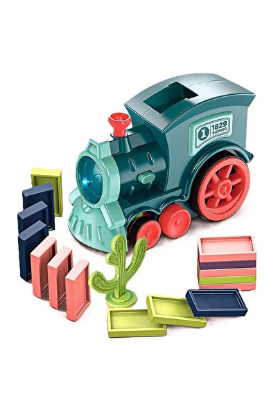 DKH Domino Train Set with Lights and Sounds, 60 Colourful Blocks, Educational STEM Building Toy for Ages