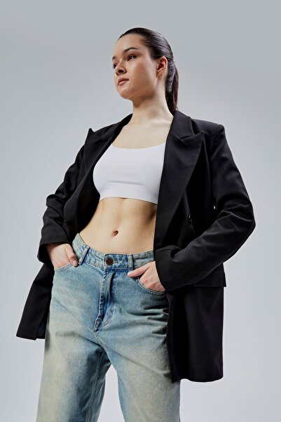 Bolivente Jachetă neagră, căptușită obișnuită, cu închidere la două piepturi