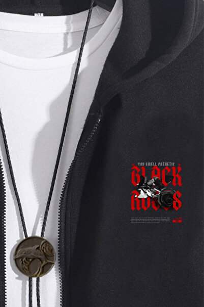 DEEPSENSE Ανδρικό μαύρο φούτερ με φερμουάρ Oversize Ζακέτα