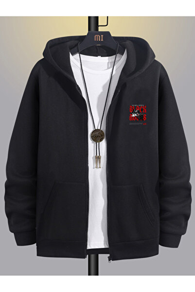 DEEPSENSE Ανδρικό μαύρο φούτερ με φερμουάρ Oversize Ζακέτα