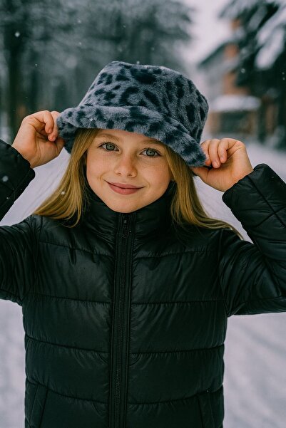 FELLMENS Παιδικό καπέλο με μοτίβο μπλε λεοπάρ μαλακό βελούδινο κουβά