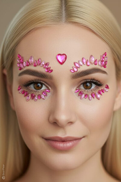 BearPear Fuşya Kendinden Yapışkanlı Kristal Yüz Makyaj Aksesuarı Face Gems