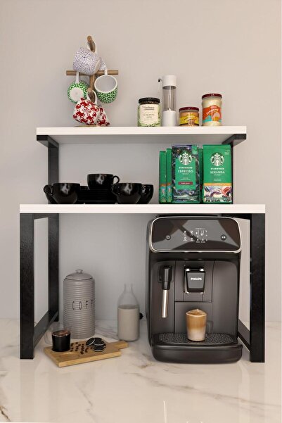 Steel Design 2 Katlı Kahve Köşesi Standı Kahve Makinesi ve Bardak Organizer, Baharatlık,Çok Amaçlı Tezgah Rafı