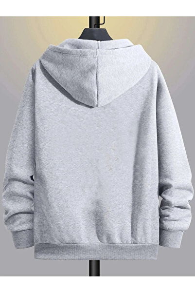 DEEPSENSE Чоловічий сірий худі з капюшоном на блискавці Oversize Sweatshirt Куртка Кардиган