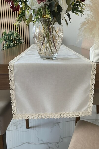 zarafet concept Naturel Ham Keten Vintage Runner (4 kenarı dantel detaylı) 40...