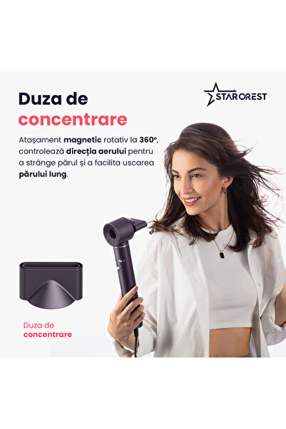 STARCREST Uscator de par profesional SHD-7-1PP, 1300 W, 6 Accesorii incluse, 3 Trepte de viteza, Mov