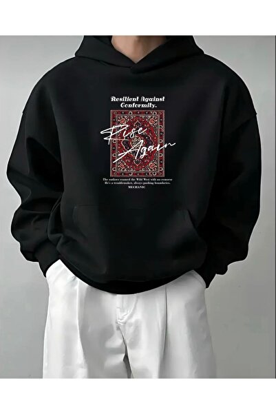 FUFLUNS سترة رياضية بقلنسوة للجنسين بطباعة أمامية كبيرة الحجم من RISE AGAIN