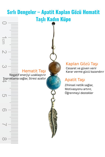 ayrestyle Glazed Balances – Apatite Tiger's Eye Hematite Natural Stone Eagle Feather Long Women's Earrings