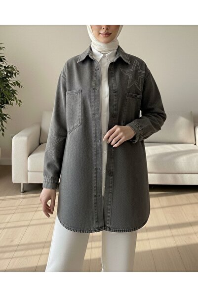 Modamorfo Smoked Star Stone Printed Double Pocket Denim Jacket