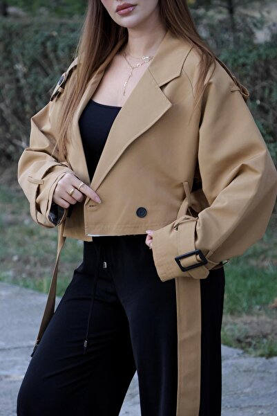 BAŞARAN Short Caramel Trench with Belt Detail