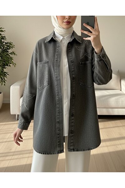 Modamorfo Smoked Star Stone Printed Double Pocket Denim Jacket