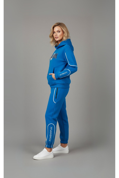 DAVID&GERENZO Set de trening cu glugă cu detaliu de imprimare premium albastru