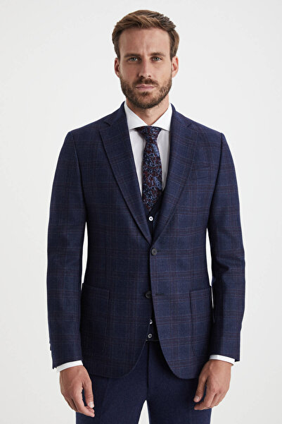 Hemington Cashmere Blend Plaid Pattern Navy Blue Jacket