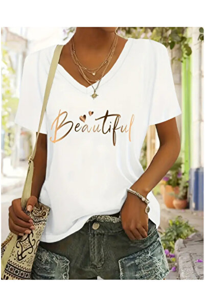 FUFLUNS V-Neck Oversize Beautiful Printed T-Shirt