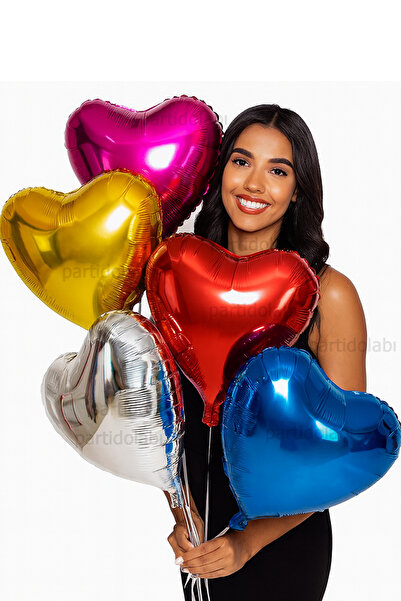 Parti dolabı 5 Adet Karışık Folyo Kalp Balon 45 cm Helyumla Uçan Romantik Evlilik Teklifi Sevgililer Günü Kalpli