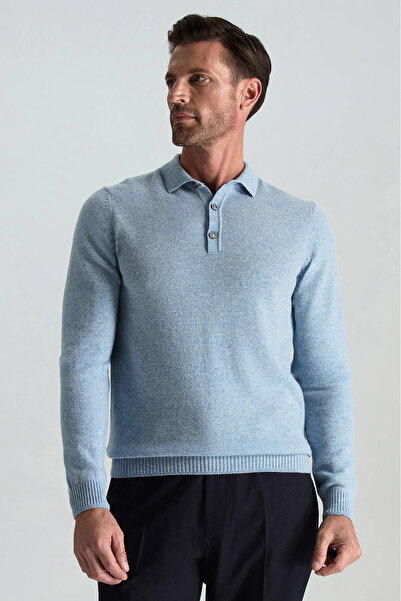Hemington Polo Yaka Saf Kaşmir Gök Mavisi Kazak